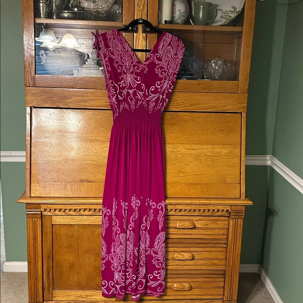 Jon & Anna Magenta Abstract Paisley Floral Print Smocked Maxi Dress Boho Summer - Picture 2 of 8
